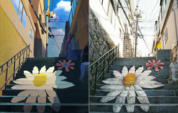 日本楼梯街道插画图片壁纸