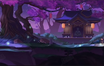 深夜森林神庙横版场景插画图片壁纸
