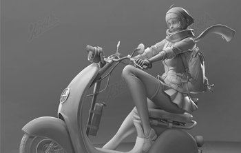 雕刻风骑摩托的短发少女插画图片壁纸