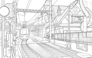 火车轨道线稿插画图片壁纸