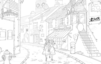欧式小巷少女散步插画图片壁纸