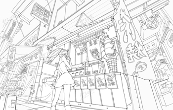 美食店门口少女插画图片壁纸