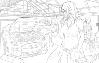 整备跑车的女维修工插画图片壁纸