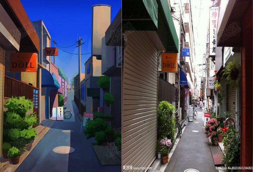 日本小巷插画图片壁纸