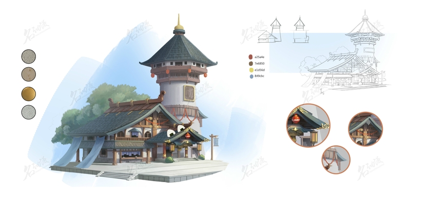 日风寿司店建筑设计插画图片壁纸