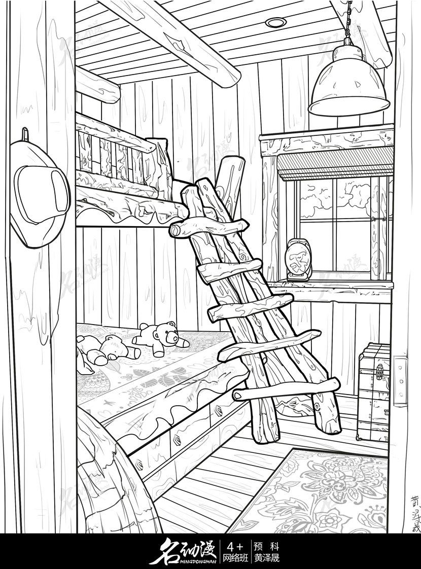 复古风木质卧室插画图片壁纸