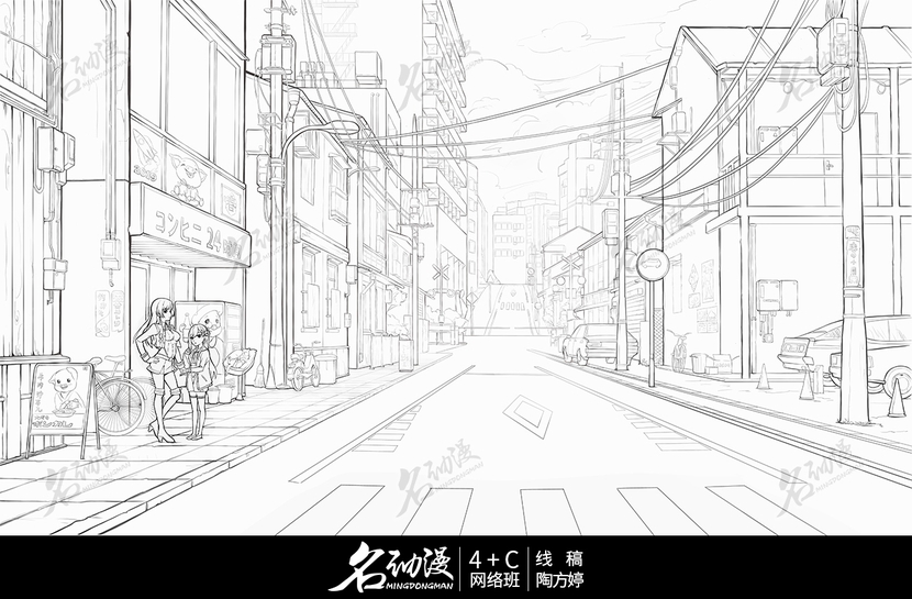 日系街道少女插画图片壁纸