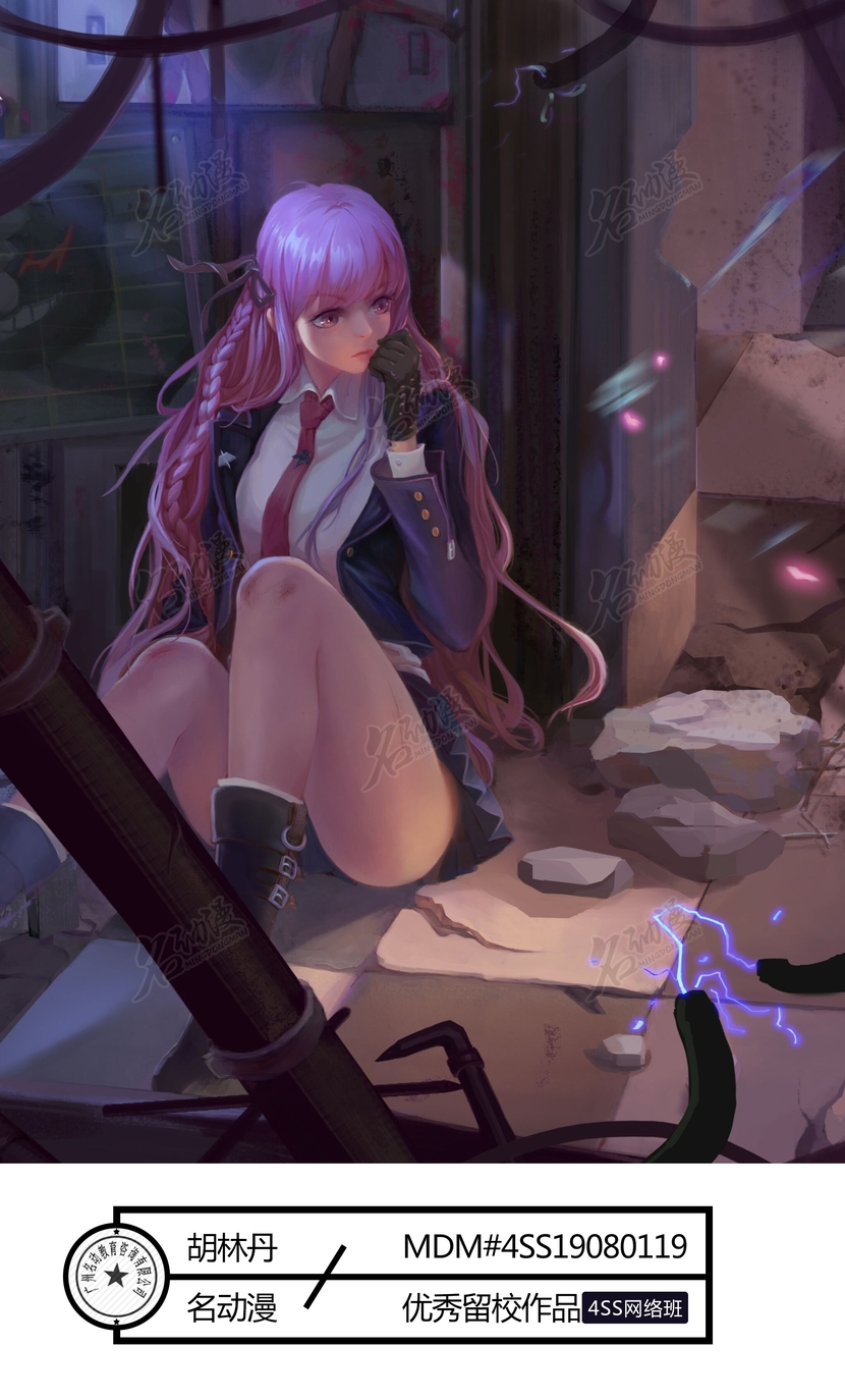 战斗中的紫发少女插画图片壁纸