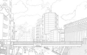 城市的天桥插画图片壁纸