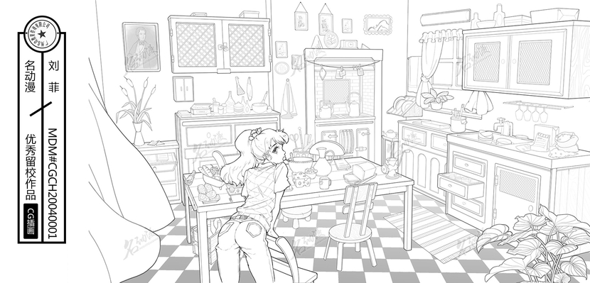 厨房一角的少女插画图片壁纸