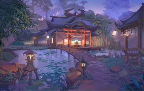 神社夜景插画图片壁纸