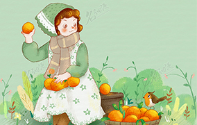 森林里的橘子女孩插画图片壁纸