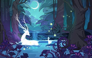 深夜森林中的精灵插画图片壁纸